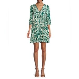 BA&SH Vuzy Green White Mini Dress Medium V-Neck Print Paris Boho Modern